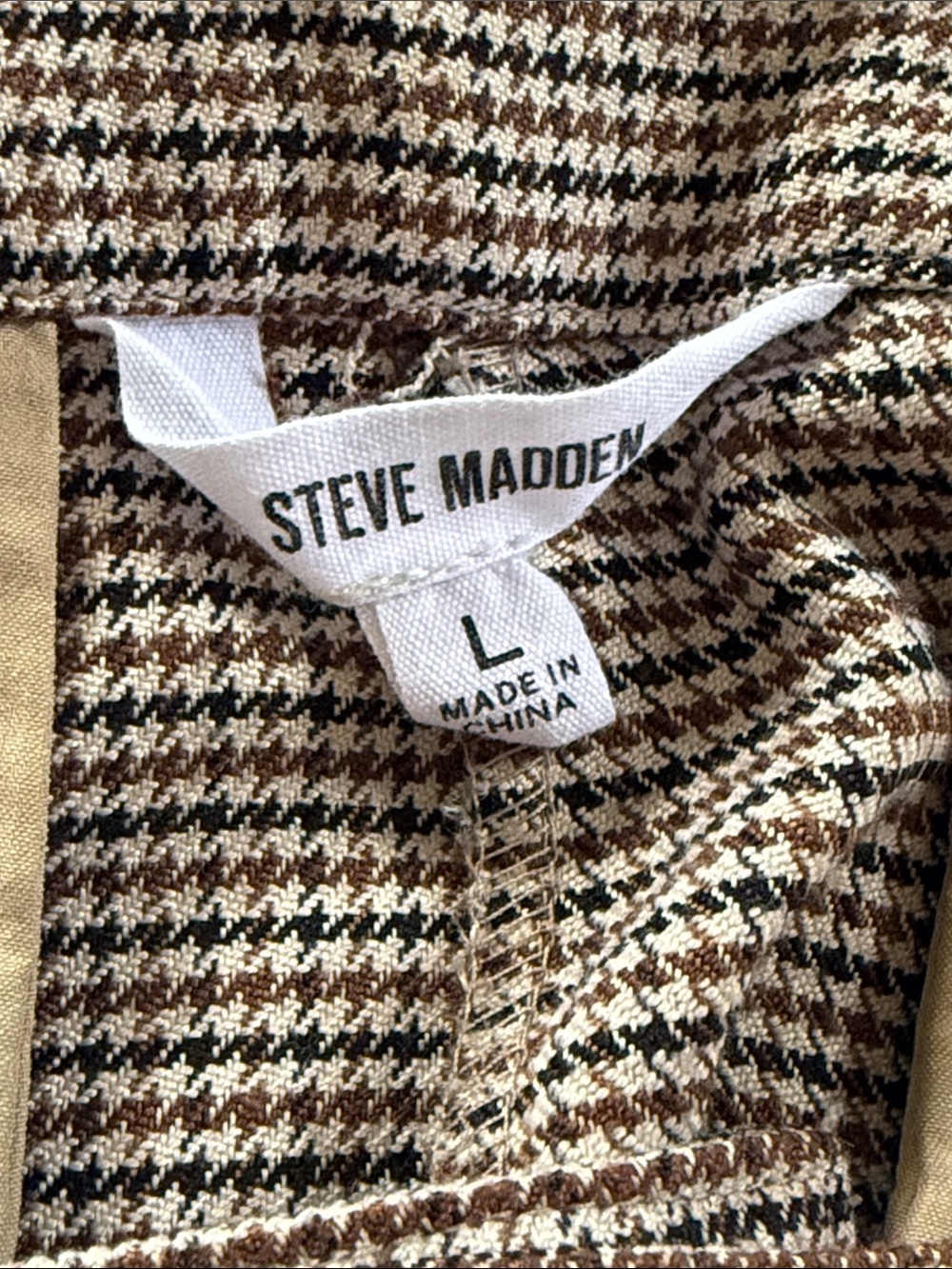 Steve Madden Brown Houndstooth High Waisted Wide Leg Pleated Pants Size Large - Picture 2 of 13